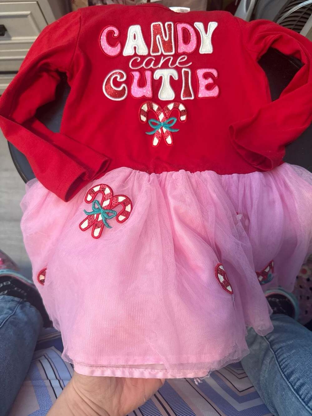Girls size 4T Girls Candy Cane Cutie Red Long Sleeve Tutu Tulle Mini Dress